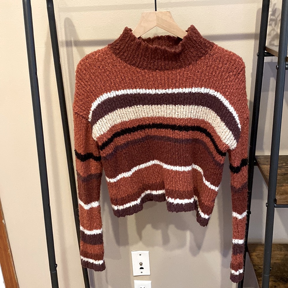 Pink/mauve striped mockneck sweater